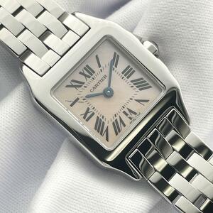 T708 分解整備・磨き済 Cartier カルティエ サントスドゥモワゼルSM 2698 ピンクシェル クォーツ 電池式 腕時計 箱ギャラCD付き