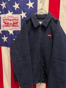 ★LEVI’S★リーバイス★ボアフリースジャケット★裏地メッシュ★ワンポイントロゴ★ダブルジップ★ネイビー★紺★Lサイズ★A0199-0001★