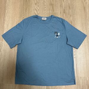 HERMES エルメス 24SS 現行品 レザーパッチ Tシャツ size XL ライトブルー イタリア製 正規品