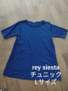 レイシエスタ 半袖 フレア チュニック Tシャツ ネイビー L