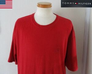 ★ メンズ トミーヒルフィガー TOMMY HILFIGER バック プリント 半袖 カットソー ビッグサイズ US XXL 日本 4Ｌ レッド 