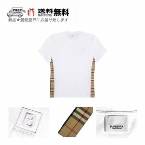 K960-XS.. BURBERRY バーバリー Tシャツ トップス 刺繍 チェック柄 BBOX オーバーサイズ CARRICK ロゴ 新品 ★ ホワイト