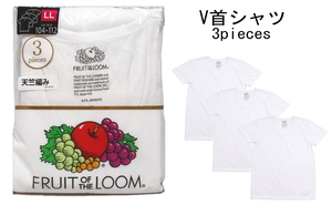 即決■★FRUIT OF THE LOOM★■3枚入りパックV首Tシャツ：SIZE=LL