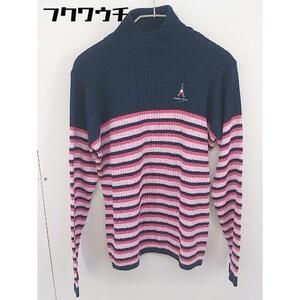 ◇ Marie Claire ボーダー ハイネック ロゴ 刺繍 長袖 ニット セーター サイズLL ピンク ネイビー レディース