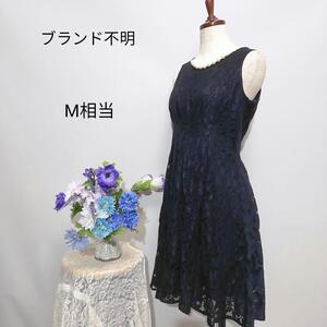 ブランド不明　極上美品　総レース　ドレス　ワンピース　パーティー　М相当　紺色系