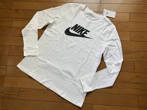 ♪新品タグ付 NIKEナイキ フロントロゴ 長袖コットンTトップ 白 XL ダンス ヨガ Tシャツ