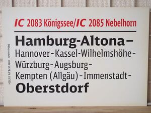 DB ドイツ国鉄 サボ IC インターシティ 2083 Konigsee号 / 2085 Nebelhorn号 Oberstdorf Hamburg