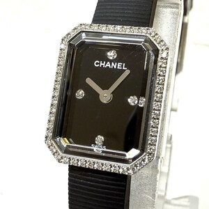 G806-H21-1148 【電池交換済み/稼働】 CHANEL シャネル プルミエール H2434 4Pダイヤ ダイヤベゼル レディース 腕時計 クォーツ 箱付き