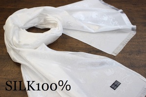 新品【シルク100% SILK】エレファント柄 象柄 ホワイト 白 WHITE 大判 ストール/スカーフ