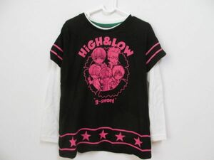 (41985)H＆L　ハイアンドロー　しまむら　キッズ　女の子　プリント　レイヤード風　Tシャツ　長袖　ブラック系　130㎝　タグ付き