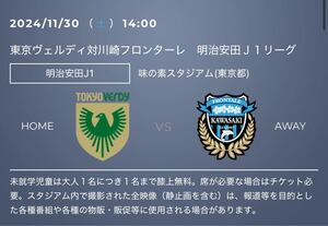 11/30(土) 東京ヴェルディ vs 川崎フロンターレ　バックBホーム 一般