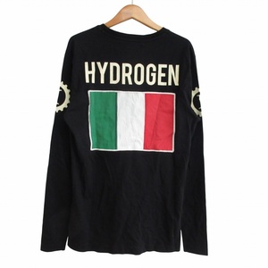 ハイドロゲン HYDROGEN イタリア国旗 Tシャツ ロンT バックプリント サッカー 長袖 黒 ブラック S IBO62 ☆AA★ メンズ