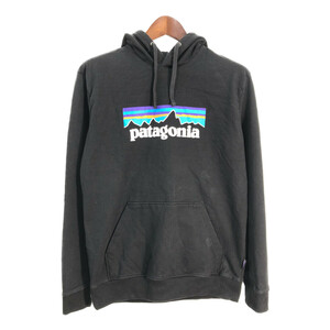 patagonia パタゴニア ロゴ スウェット パーカー アウトドア ブラック (メンズ M) 中古 古着 S5715