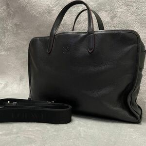 LOEWE ロエベ 2way ビジネスバッグ ブリーフケース ショルダーバッグ レザー アナグラム ロゴ 型押し シボ革 黒 ブラック メンズ 通勤 A4