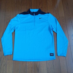 1561【中古】NIKE GOLF　ナイキゴルフ　ゴルフウェア　長袖　ハーフジップシャツ　メンズ　サイズ　M　スカイブルー黒　左胸にロゴ入