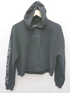 ◇ Roxy ロキシー 裏起毛 ロゴ ショート丈 長袖 プルオーバーパーカー サイズM ブラック レディース P