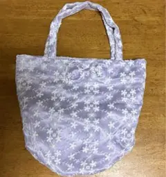 紫 トートバッグ ハンドバッグ エコ 花 リボン レース ハンドメイド【最安値】