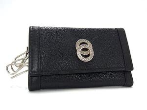 1円 ■美品■ BVLGARI ブルガリブルガリ レザー 4連 キーケース 鍵入れ メンズ レディース ブラック系 FE7244