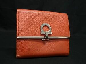 1円 Salvatore Ferragamo フェラガモ JL-22 4639 ガンチーニ レザー 二つ折り 財布 ウォレット レディース オレンジ系 BM3392