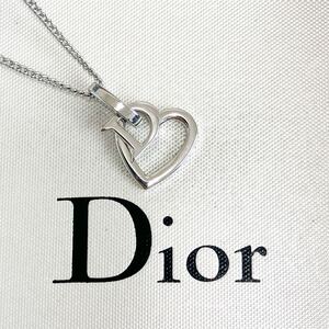 美品!! クリスチャン ディオール Christian Dior ネックレス ペンダント ハート D ロゴ 2連 シルバー アンティーク ヴィンテージ 銀色 刻印