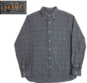 BEAMS＋ Lサイズ チェック ボタンダウン シャツ 日本製 ビームス プラス BEAMS PLUS グレー ネルシャツ