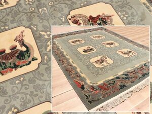 魁◆中国緞通 最高級 伝統作品 ウール100％ 手織り/ハンドメイド 特大 ラグカーペット 馬絵 大判244.5×335㎝ 段通 絨毯