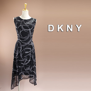 送料185円★新品 DKNY 4/9号 ダナキャラン 黒 白 シフォン ワンピース パーティドレス 結婚式 二次会 発表会 演奏会 フォーマル 華24Q1901