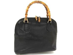 1円 ■美品■ GUCCI グッチ 000 2865 0290 バンブー レザー ハンドバッグ トートバッグ レディース ブラック系 FL3199