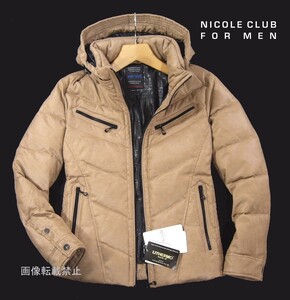 新品 定価3.1万 ニコル　フェイクスエード フード ダウンジャケット　46/M　ベージュ　保温 撥水 ブルゾン NICOLE CLUB FOR MEN