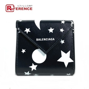 未使用 BALENCIAGA バレンシアガ 637450 PAPIER FLAP ペーパー フラップ コンパクトウォレット ロゴ スター 星 3つ折り財布.【中古】