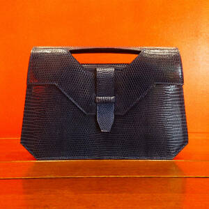 ★「HAREL PARIS」Vintage lizard navy clutch bag