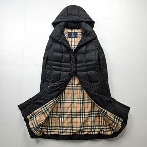 【新品同様】バーバリーロンドン ダウンコート フード 超ロング丈 ブラック 9 BURBERRY LONDON メガチェック 黒 フェザー ノバチェック