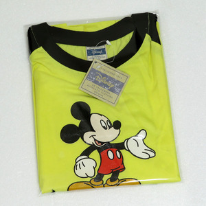 【未使用保管品】Disney / ディズニー：Mickey Mouse / ミッキーマウス：Tシャツ 黄色 / 黒：キッズ Mサイズ：文字 刺繍