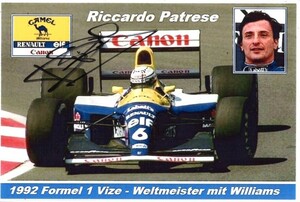 ■1円～■■Rパトレーゼ直筆サイン写真カード■1992ウィリアムズルノーFW14B■