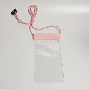 タッチ対応・水中携帯用防水スマホカバーストラップ（ピンク）◇海やプールでのスマホ携帯に必須