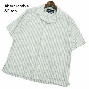 Abercrombie&Fitch アバクロンビー＆フィッチ 春夏 麻 リネン★ ストライプ 半袖 オープンカラー シャツ Sz.XS　メンズ　A4T07962_7#A