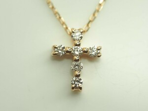 N057●　STAR JEWELRY　スタージュエリー　可愛いクロスダイヤネックレスK10YG D0 06ct ご希望の方にスタージュエリーの箱をお付け致します