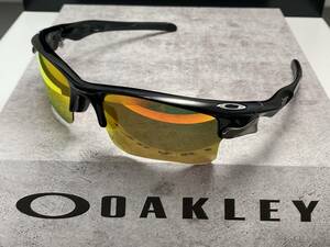 偏光★OAKLEYオークリー FAST JACKET XLファストジャケット 黒ブラック/FIRE POLARIZEDミラー アジアンFIT USA製サングラス 釣りドライブ