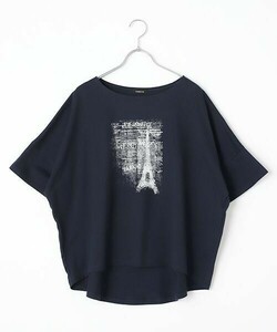 【未使用】 TABASA Merci プリントTシャツ タバサ 紺 レディース 半袖 トップス カットソー