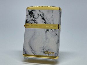 送料無料 ZIPPO[ジッポー]4面連続加工 マーブルロゴ ゴールドホワイト 2G-4WHMZ