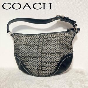 美品COACHコーチセミショルダーバッグトートバッググレーブラックシグネチャー