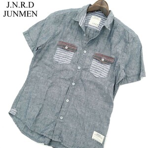 J.N.R.D JUNMEN ジュンレッド ジュンメン 麻 リネン100％★ ボーダー切替 半袖 シャンブレー ワーク シャツ Sz.1　メンズ　A3T06188_5#A