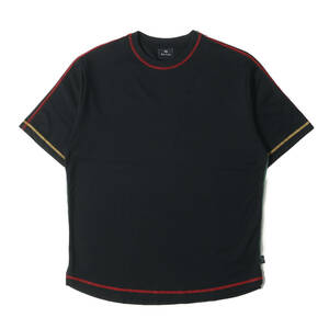 美品 Paul Smith ポールスミス Tシャツ サイズ:L コントラストカラー ステッチ クルーネック Tシャツ 無地 プレーン ソリッド PS ブラック