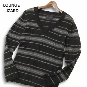 LOUNGE LIZARD ラウンジリザード 秋冬 モヘヤ ウール アンゴラ混★ ボーダー Vネック ニット セーター Sz.2　メンズ　C4T09326_A#K