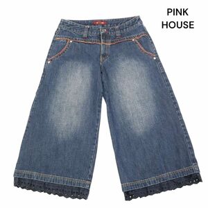 PINK HOUSE ピンクハウス 春夏 レース♪ USED加工 ワイド ガウチョ デニム パンツ ジーンズ Sz.S　レディース　K4B00429_6#P