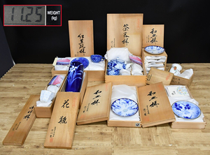 EY7-11 未使用品【まとめ出品】深川製 有田焼 和食器 茶器 花瓶 和皿 他 8点まとめ | 共箱 茶道具 陶磁 陶磁器 | 総重量約11.3㎏ | 保管品