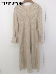 ◇ natural couture NICE CLAUP デザインレース 長袖 膝下丈 ワンピース サイズF ベージュ レディース