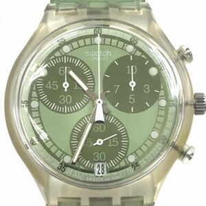 美品 Swatch スウォッチ VIRTUAL GREEN 腕時計 SCK410 クオーツ CHRONO クロノグラフ グリーン 蛇腹 伸縮ベルト 電池交換済み 動作確認済み