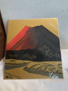 ◆赤富士　色紙画　蘭山　直筆◆A-1866