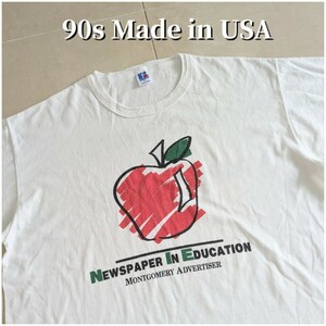 90s USA製 Apple　りんご　新聞　RUSSELL　企業　　Tシャツ シングルステッチ　XL